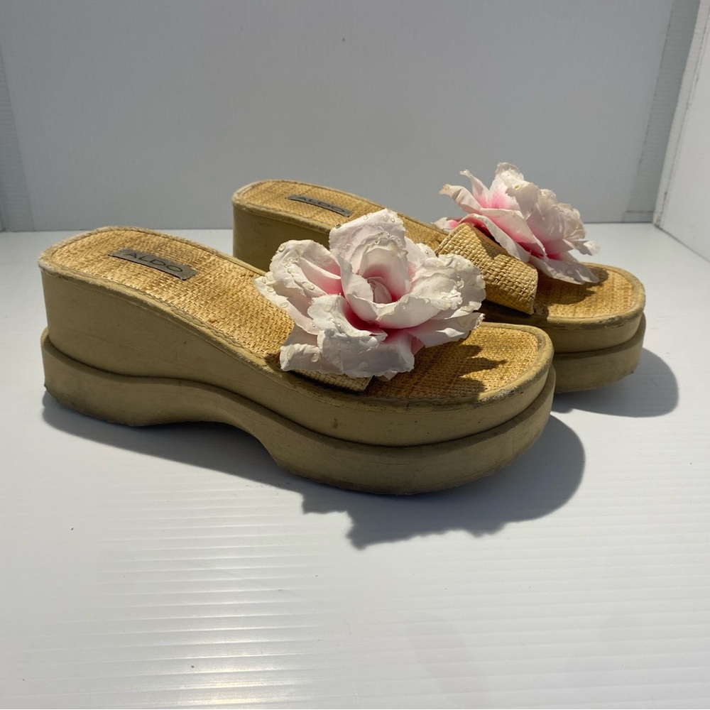 Women's 90s Floral Platform Raffia Sandals EURO 38